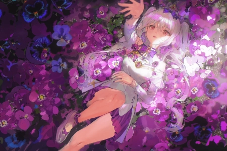 动漫 连衣裙 花 动漫女孩 双尾 电脑壁纸 4K壁纸 3976x2400