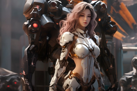 女人 长发 站立 卷发 人工智能 机器人 AI艺术 技术 4K壁纸 3840x2160