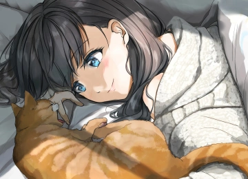蓝眼睛 动漫 女孩 猫 4K壁纸  3840x2160