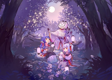 中秋节 动漫女孩 动漫 AI艺术 自然 树木 2233 22娘 33娘 B 4K壁纸  4551x2560