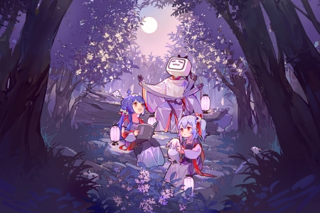 中秋节 动漫女孩 动漫 AI艺术 自然 树木 2233 22娘 33娘 B 4K壁纸 4551x2560