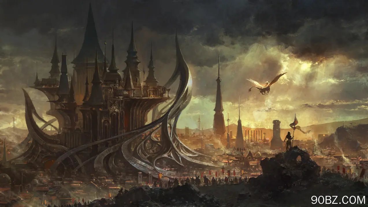 梦幻艺术 梦幻城市 天空 云彩 阳光 城市景观 4K壁纸