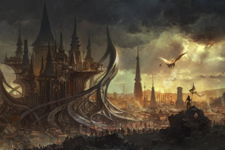 梦幻艺术 梦幻城市 天空 云彩 阳光 城市景观 4K壁纸 3840x2161