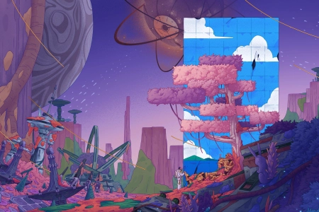 数字艺术 艺术品 插图 风景 未来派 幻想艺术 树 废墟 星球 男人 机器人  电脑壁纸 4K壁纸 4961x2790