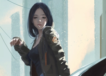 女人 黑头发 黑眼睛 动漫女孩 夹克 背心 棒棒糖 AI艺术  电脑壁纸 4K壁纸  3840x2160