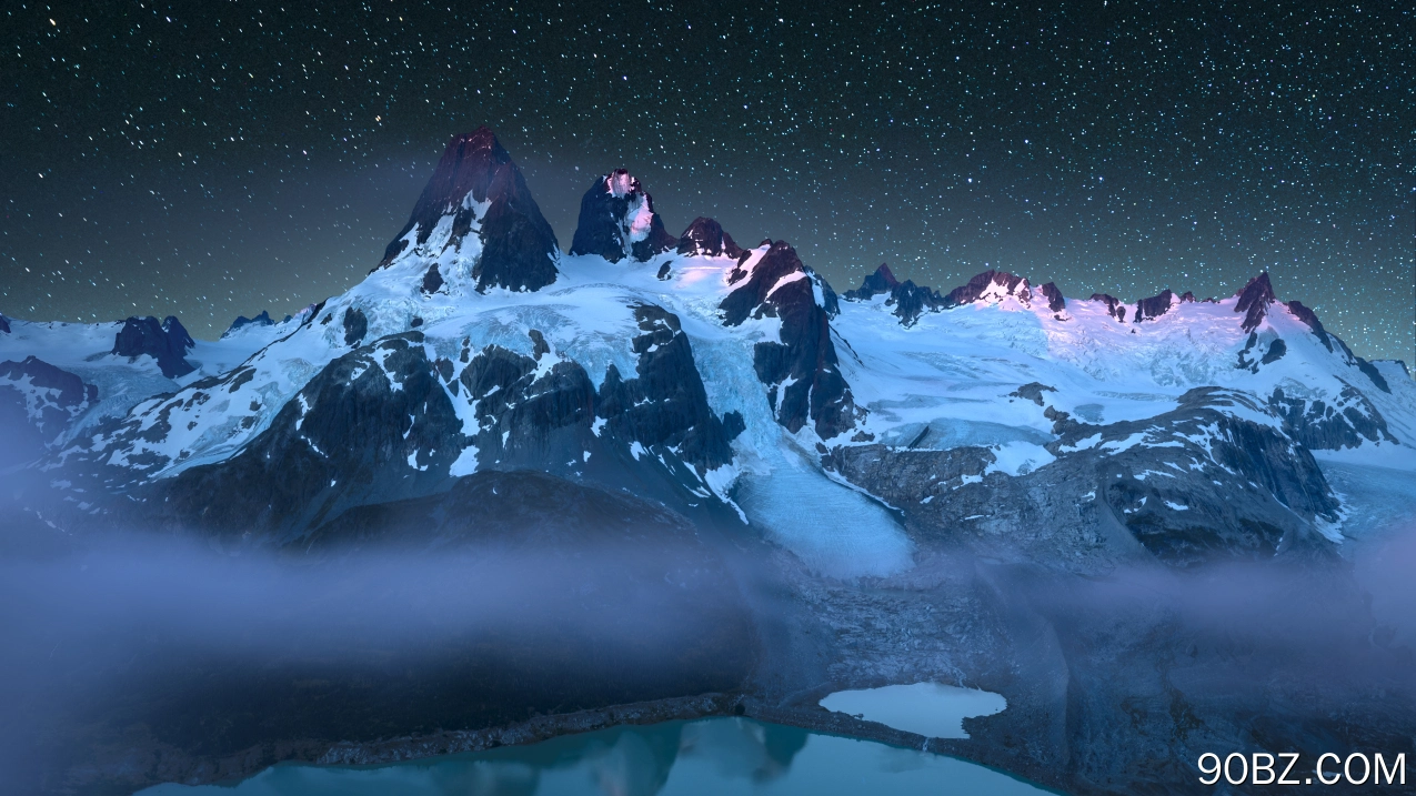 摄影 风景 自然 夜 山 雾 天空 星星 星空 雪 湖水 环境 雪山 山顶 繁星 银河 4K壁纸